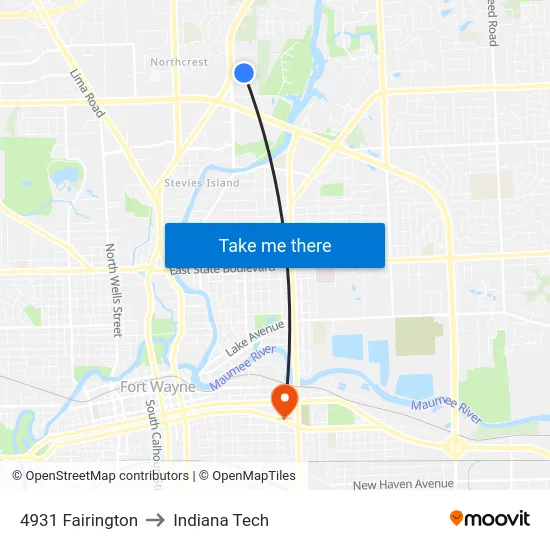 4931 Fairington to Indiana Tech map