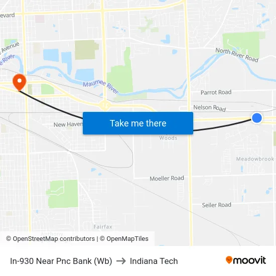 In-930 Near Pnc Bank (Wb) to Indiana Tech map
