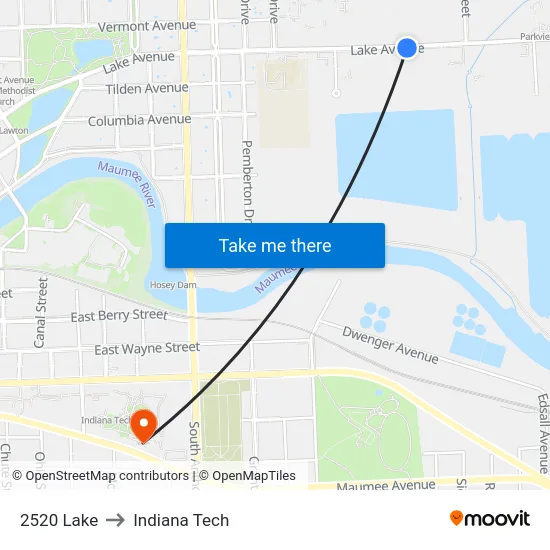 2520 Lake to Indiana Tech map