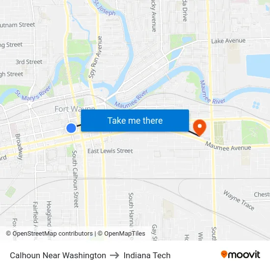 Calhoun Near Washington to Indiana Tech map