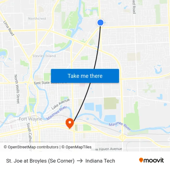 St. Joe at Broyles (Se Corner) to Indiana Tech map