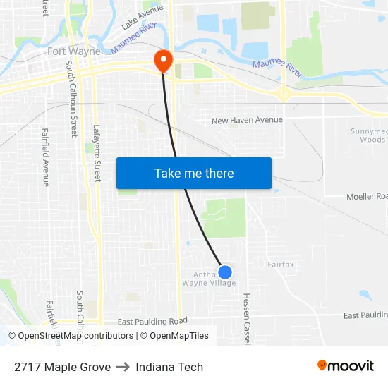 2717 Maple Grove to Indiana Tech map