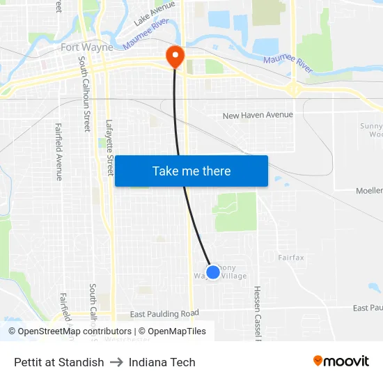 Pettit at Standish to Indiana Tech map