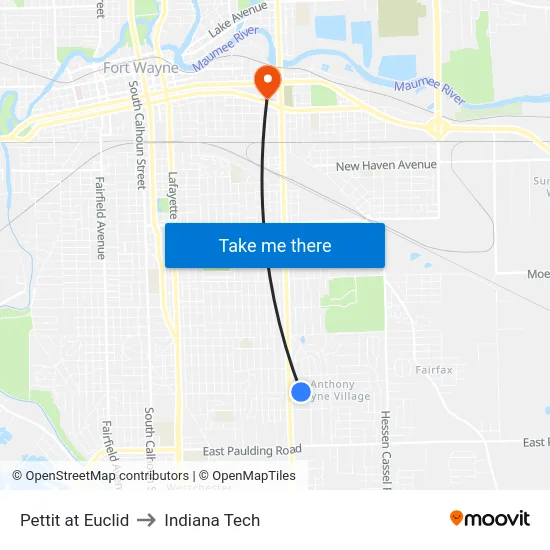 Pettit at Euclid to Indiana Tech map