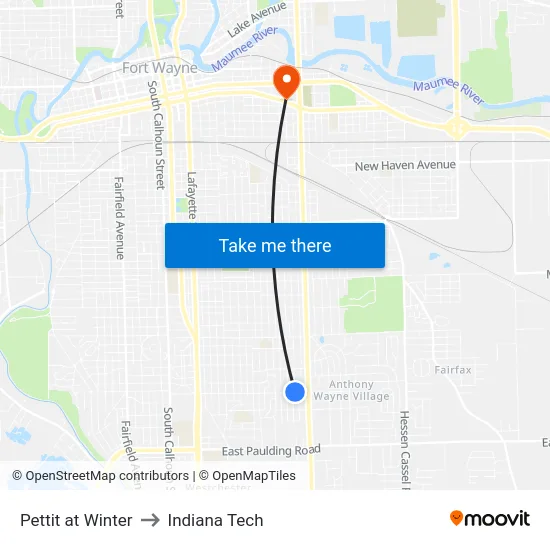 Pettit at Winter to Indiana Tech map
