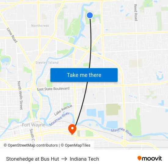 Stonehedge at Bus Hut to Indiana Tech map