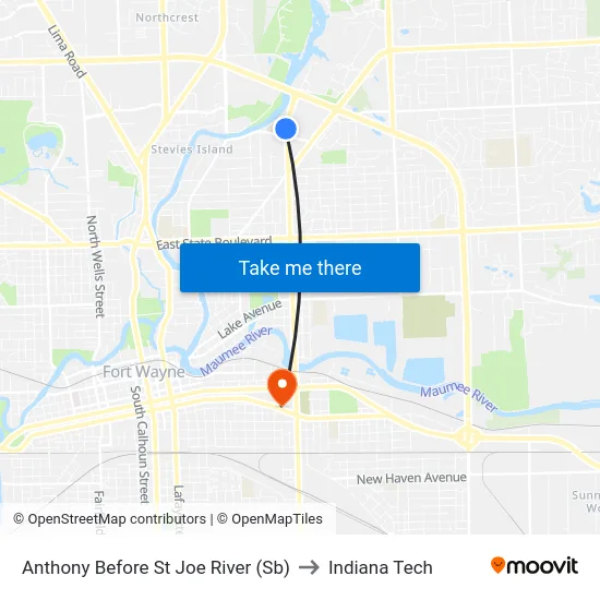 Anthony Before St Joe River (Sb) to Indiana Tech map