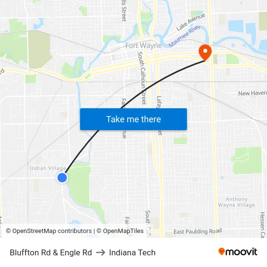 Bluffton Rd & Engle Rd to Indiana Tech map