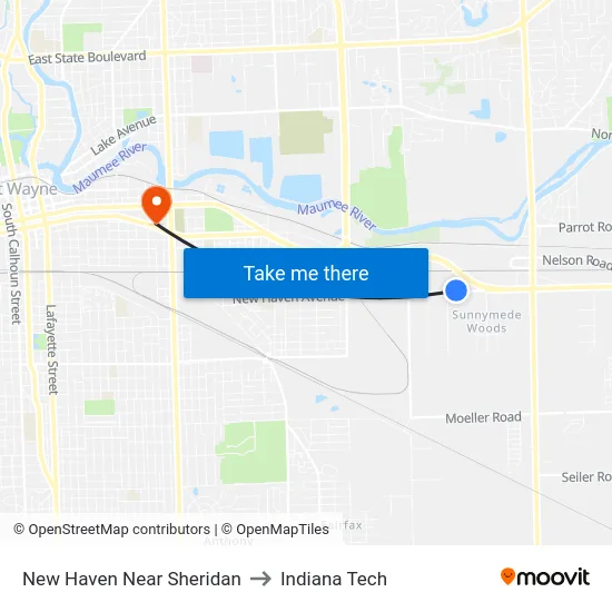 New Haven Near Sheridan to Indiana Tech map