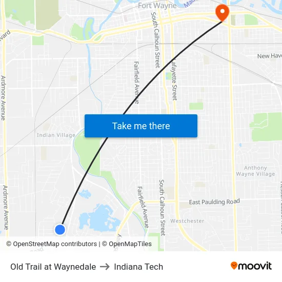 Old Trail at Waynedale to Indiana Tech map