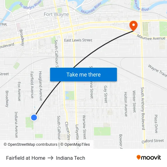 Fairfield at Home to Indiana Tech map