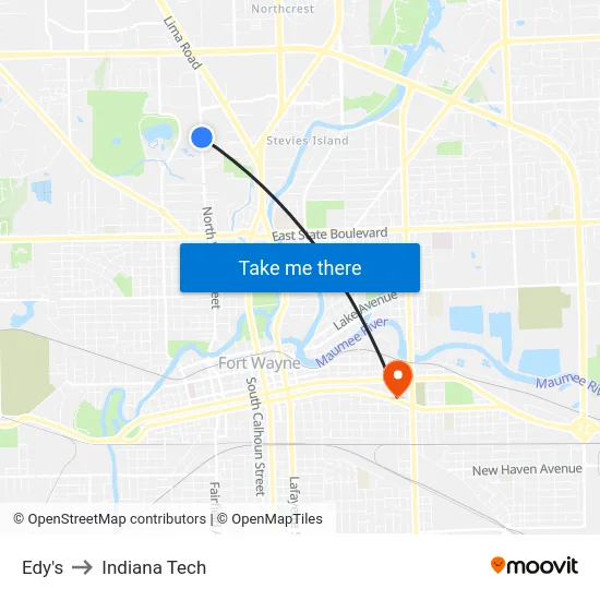 Edy's to Indiana Tech map