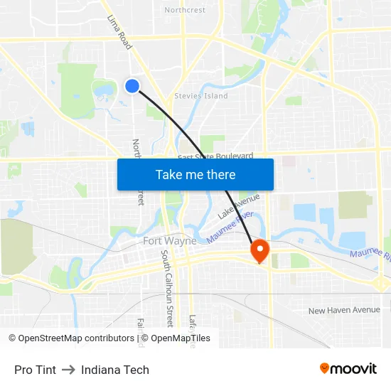 Pro Tint to Indiana Tech map