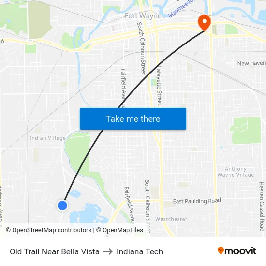 Old Trail Near Bella Vista to Indiana Tech map