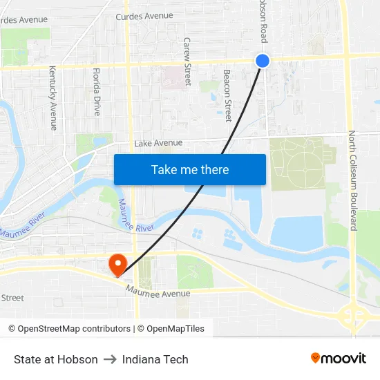 State at Hobson to Indiana Tech map
