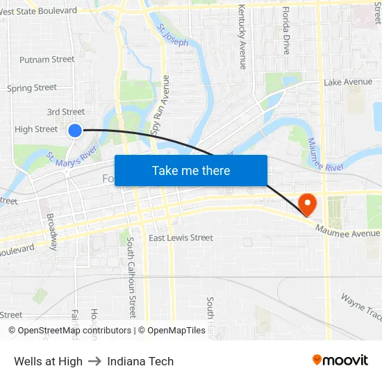 Wells at High to Indiana Tech map