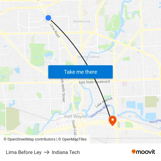 Lima Before Ley to Indiana Tech map