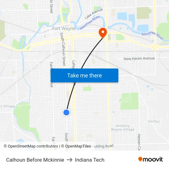 Calhoun Before Mckinnie to Indiana Tech map