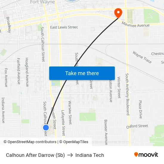 Calhoun After Darrow (Sb) to Indiana Tech map