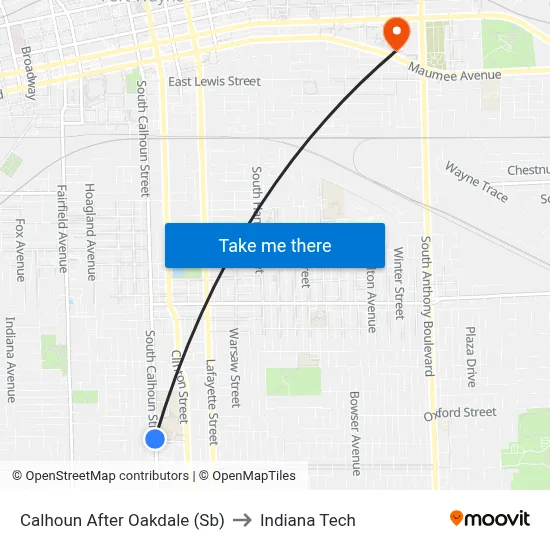 Calhoun After Oakdale (Sb) to Indiana Tech map