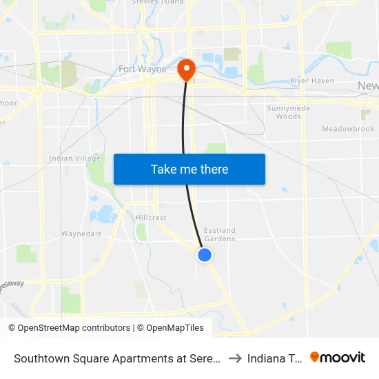 Southtown Square Apartments at Serenity Dr 1 to Indiana Tech map