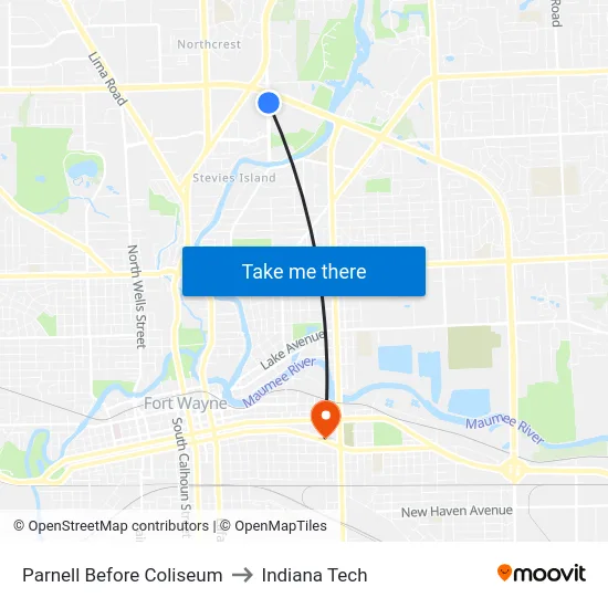 Parnell Before Coliseum to Indiana Tech map
