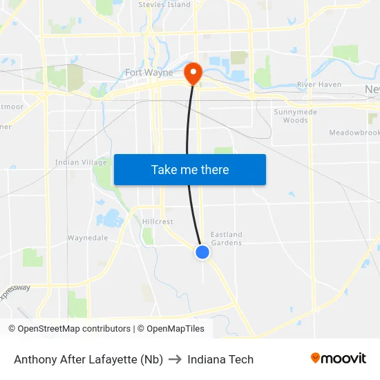 Anthony After Lafayette (Nb) to Indiana Tech map