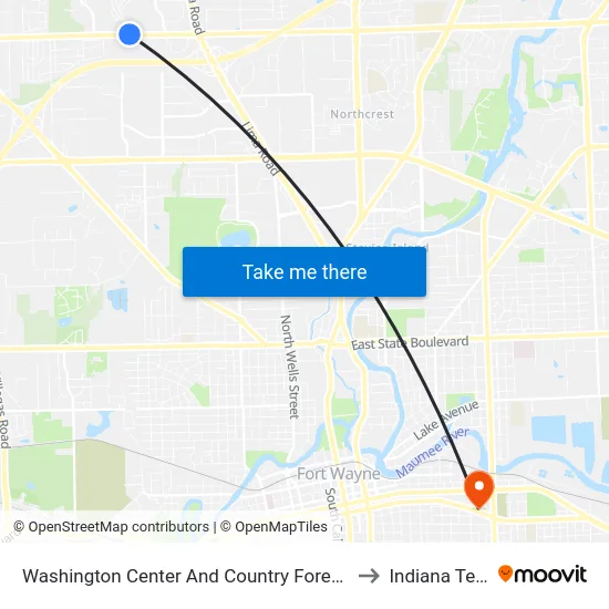 Washington Center And Country Forest Dr to Indiana Tech map