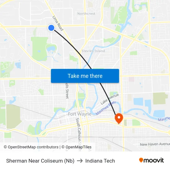 Sherman Near Coliseum (Nb) to Indiana Tech map