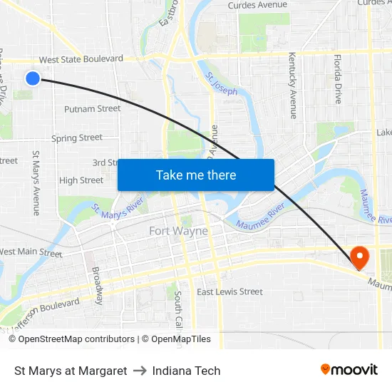 St Marys at Margaret to Indiana Tech map