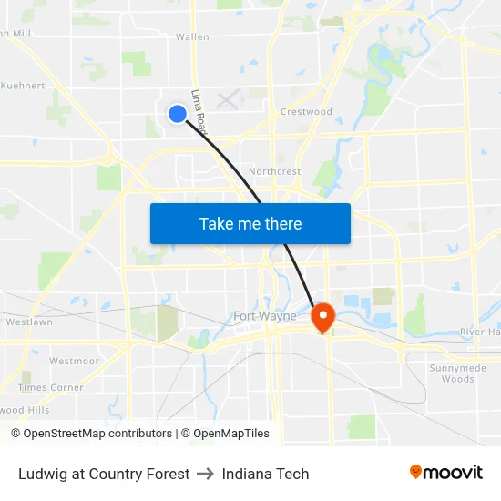 Ludwig at Country Forest to Indiana Tech map