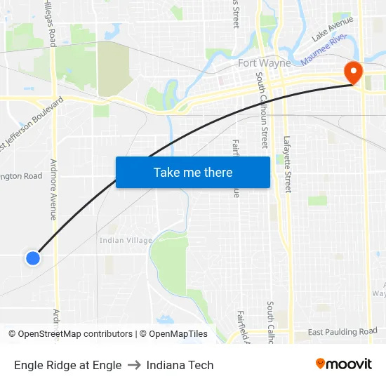 Engle Ridge at Engle to Indiana Tech map