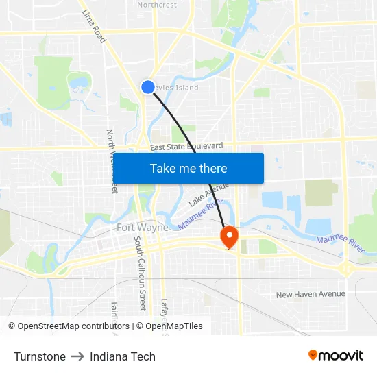 Turnstone to Indiana Tech map