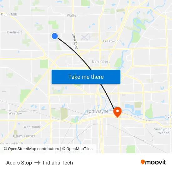 Accrs Stop to Indiana Tech map