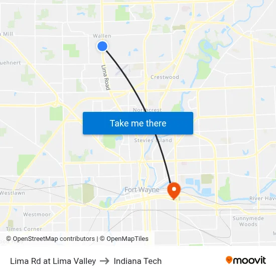 Lima Rd at Lima Valley to Indiana Tech map
