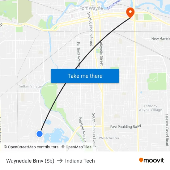 Waynedale Bmv (Sb) to Indiana Tech map