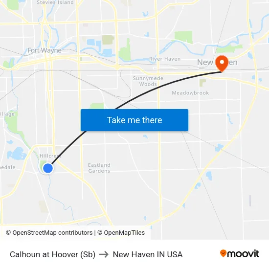 Calhoun at Hoover (Sb) to New Haven IN USA map