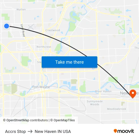 Accrs Stop to New Haven IN USA map