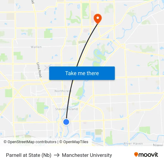 Parnell at State (Nb) to Manchester University map