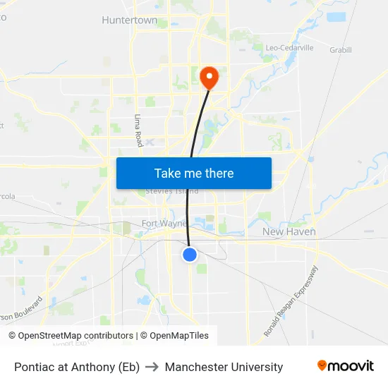 Pontiac at Anthony (Eb) to Manchester University map