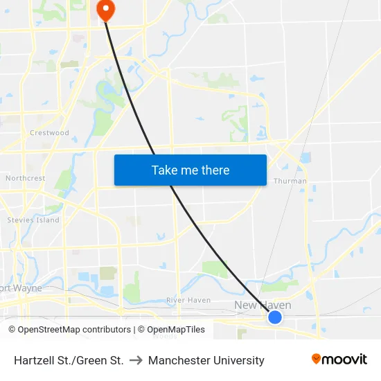 Hartzell St./Green St. to Manchester University map