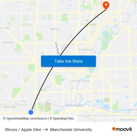 Illinois / Apple Glen to Manchester University map