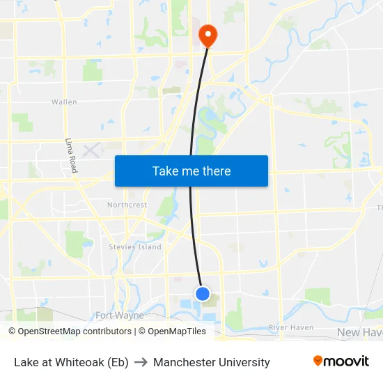 Lake at Whiteoak (Eb) to Manchester University map