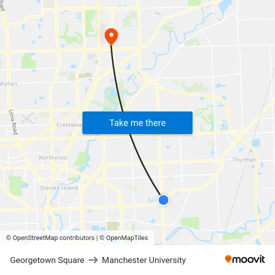 Georgetown Square to Manchester University map