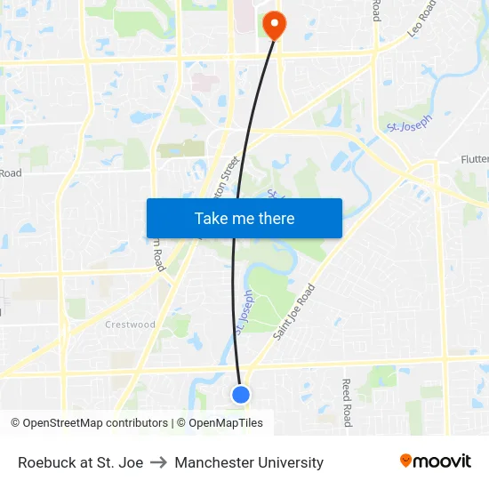 Roebuck at St. Joe to Manchester University map