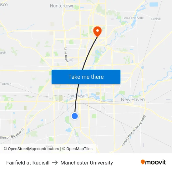Fairfield at Rudisill to Manchester University map