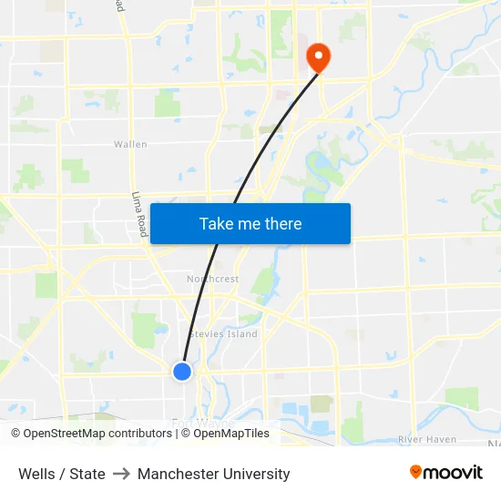 Wells / State to Manchester University map