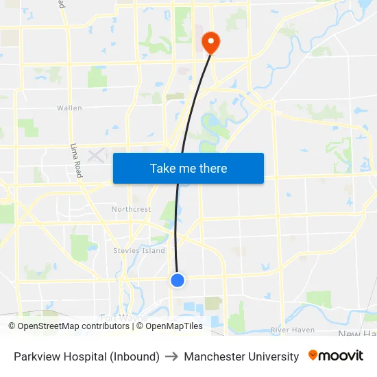 Parkview Hospital (Inbound) to Manchester University map