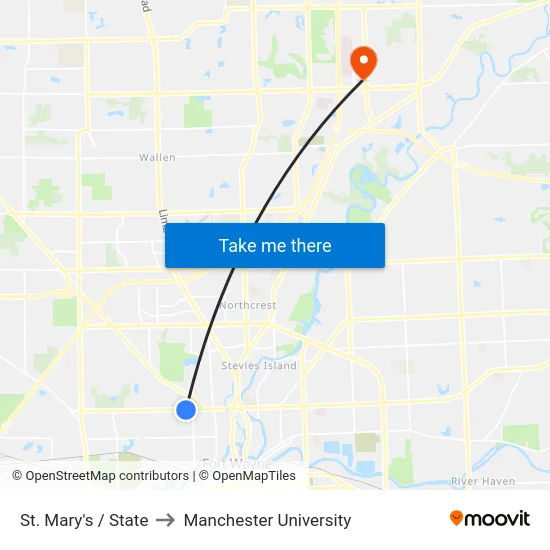 St. Mary's / State to Manchester University map