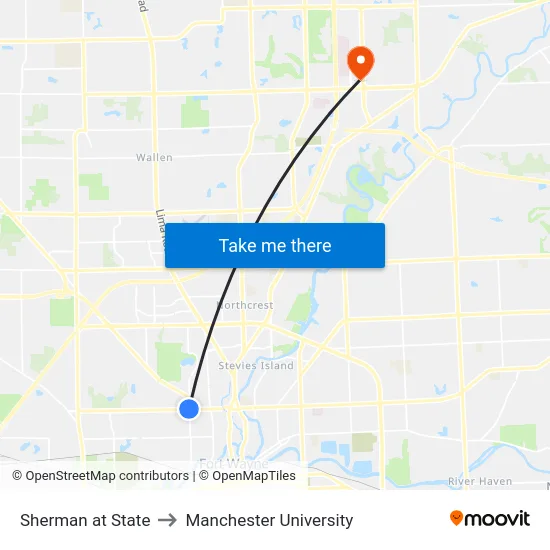 Sherman at State to Manchester University map